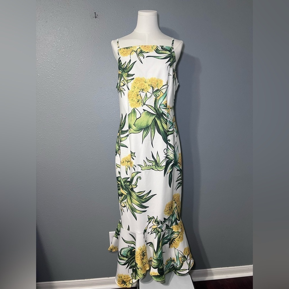 NWT Fehaute Floral Fit And Flare Dress Gown Sz XXL Green/Yellow Wedding Formal.